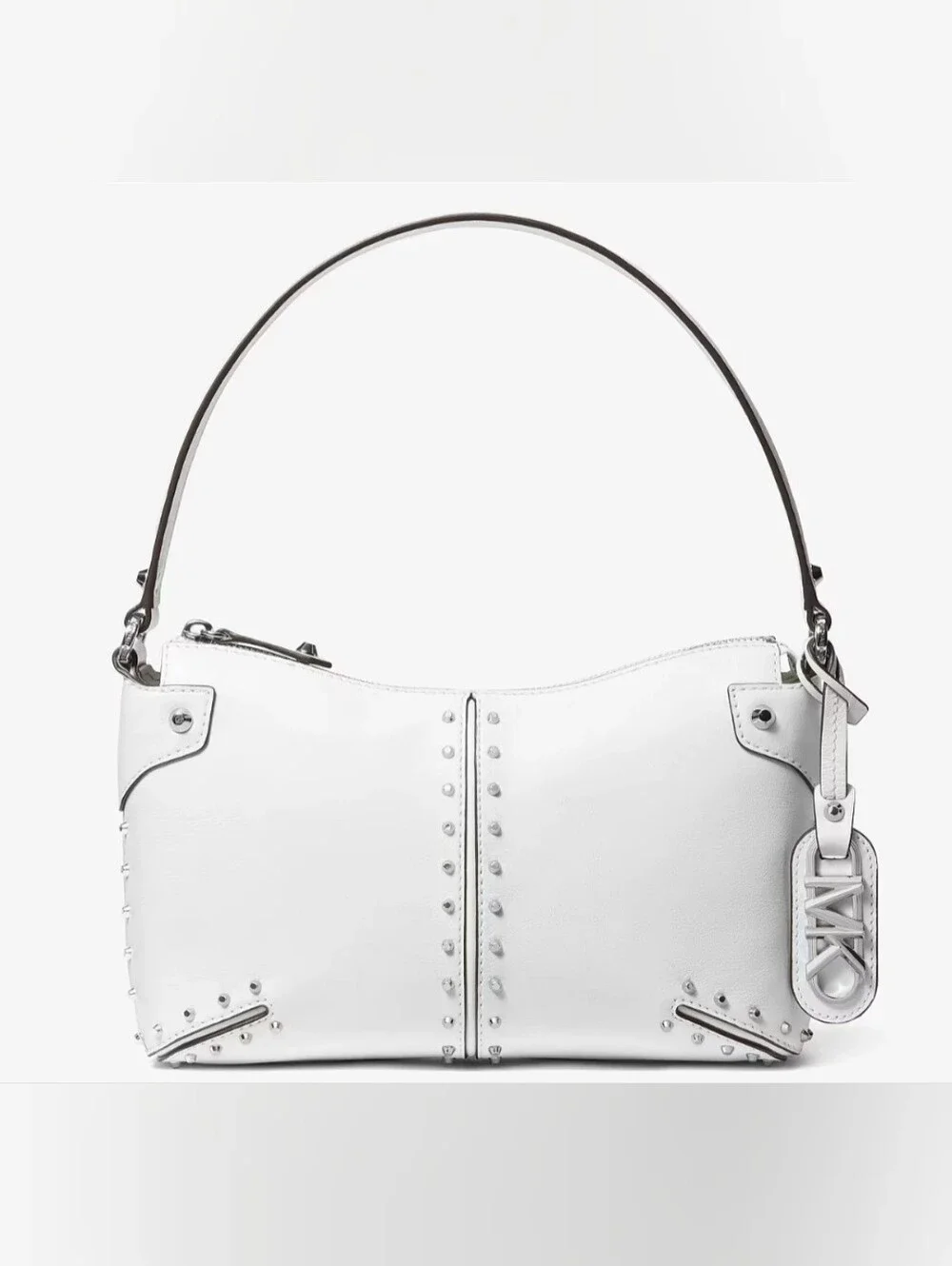 NWOT Michael Kors Astor Studded Leather Shoulder Bag Optic White